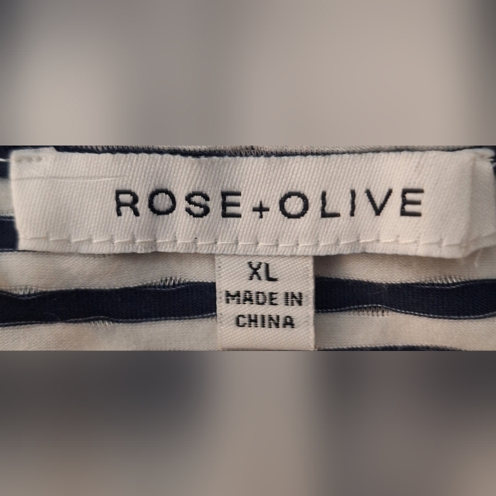 ROSE + OLIVE Navy Blue and White Striped Short Sleeve Top - Picture 4 of 5